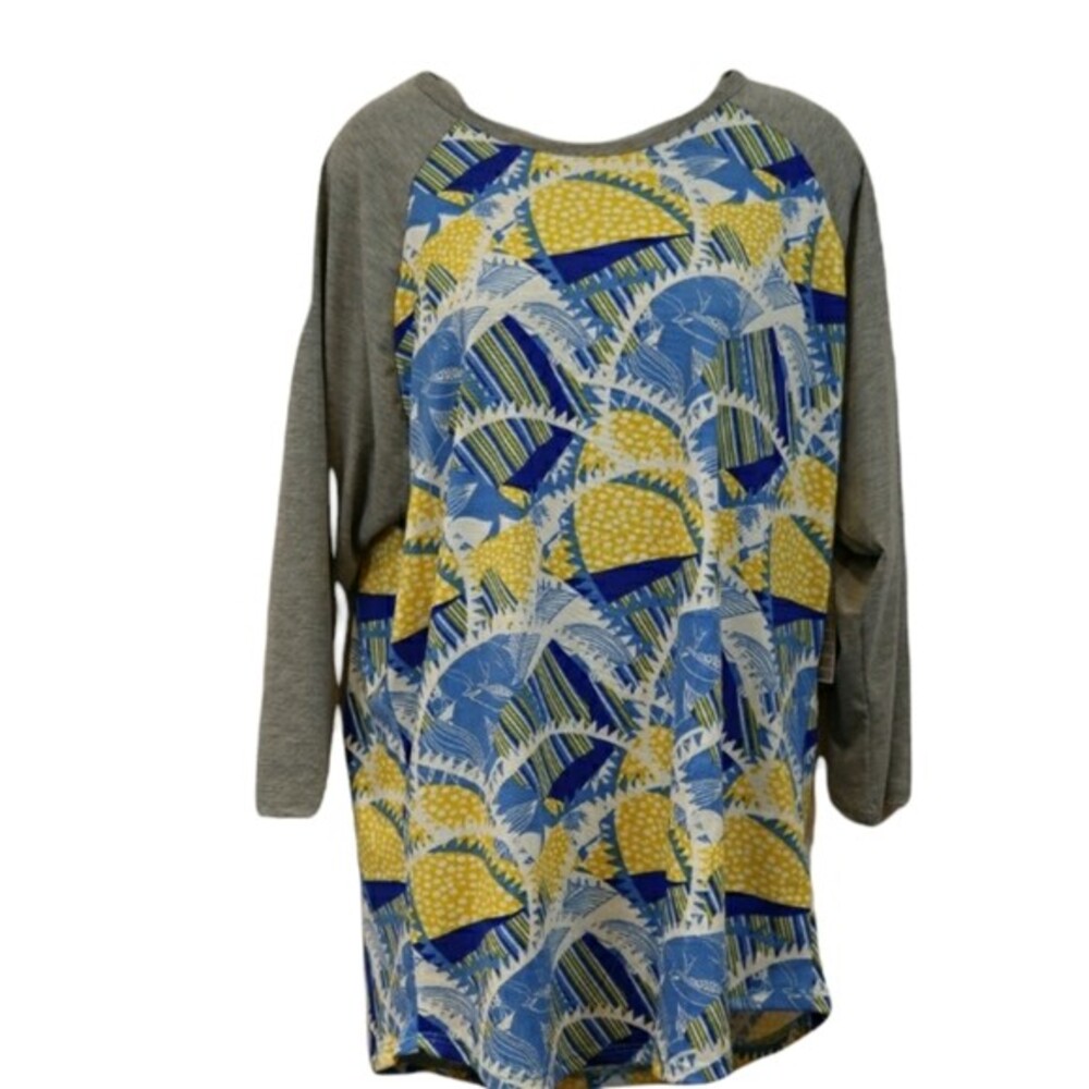 Lularoe Randy Raglan Tshirt Super Soft Gray Sleeve Colorful Geometric 2X